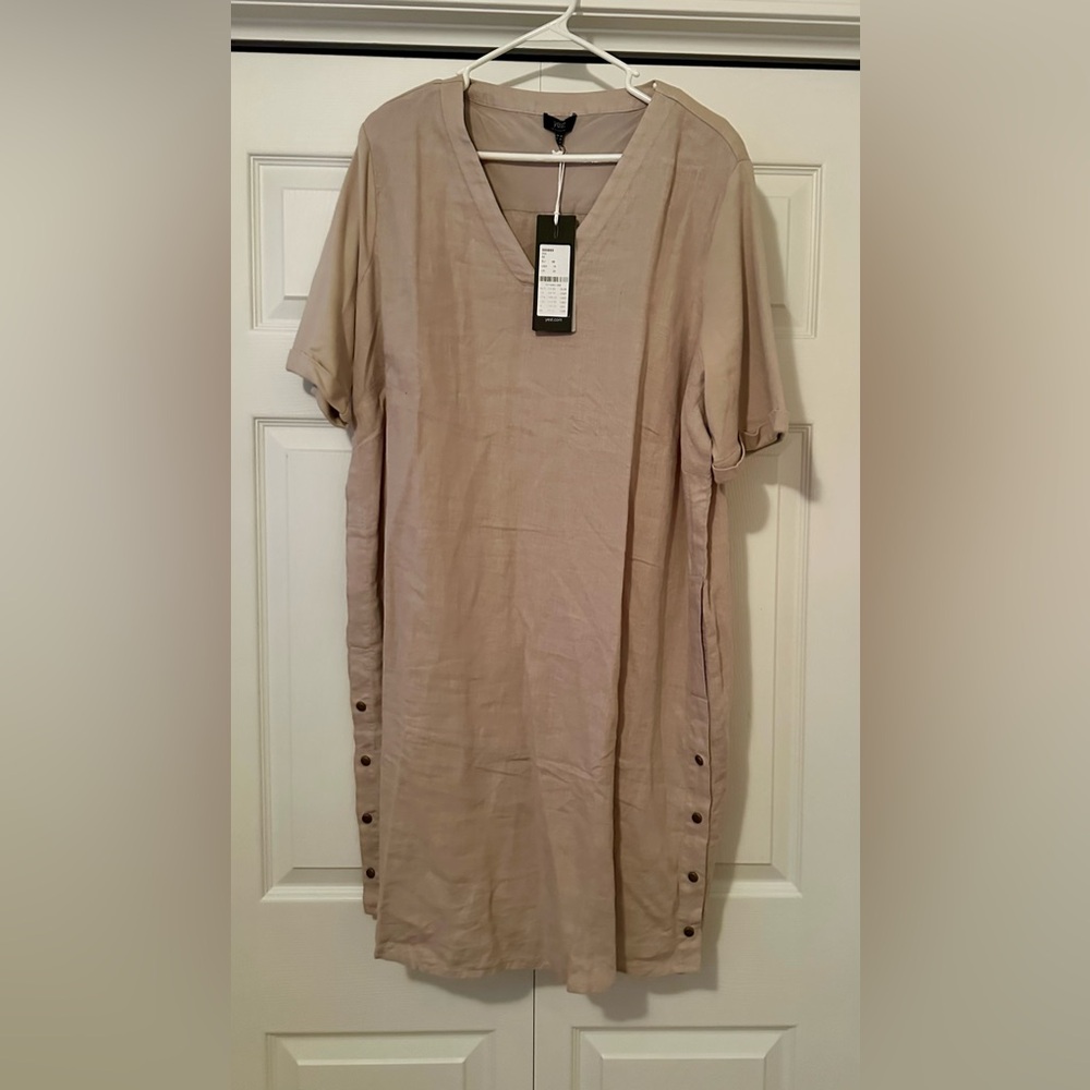 Yest V Neck Tan Linen Dress